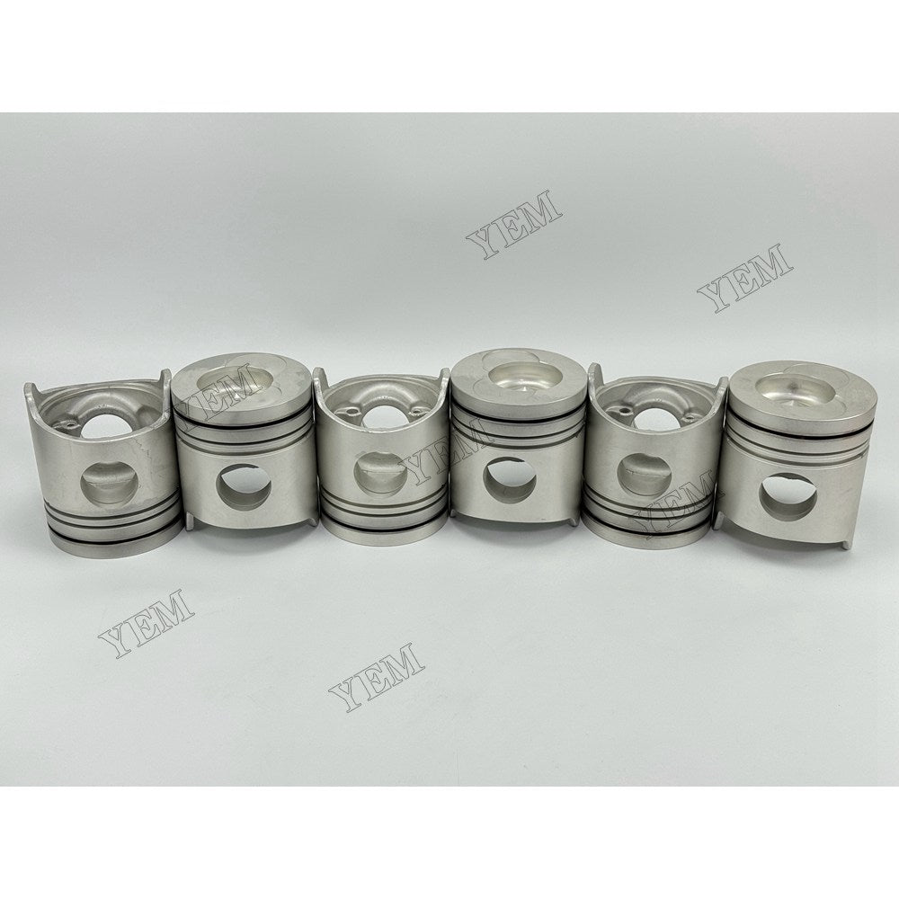 YEM Parts 6 pcs Piston with Pin and Circlips STD ME158096 for Mitsubishi 6D24 Engine For Mitsubishi