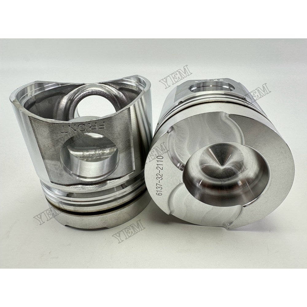 YEM Parts 6 pcs Piston with Pin and Circlips STD 6137-32-2110 for Komatsu 6D105 Engine For Komatsu