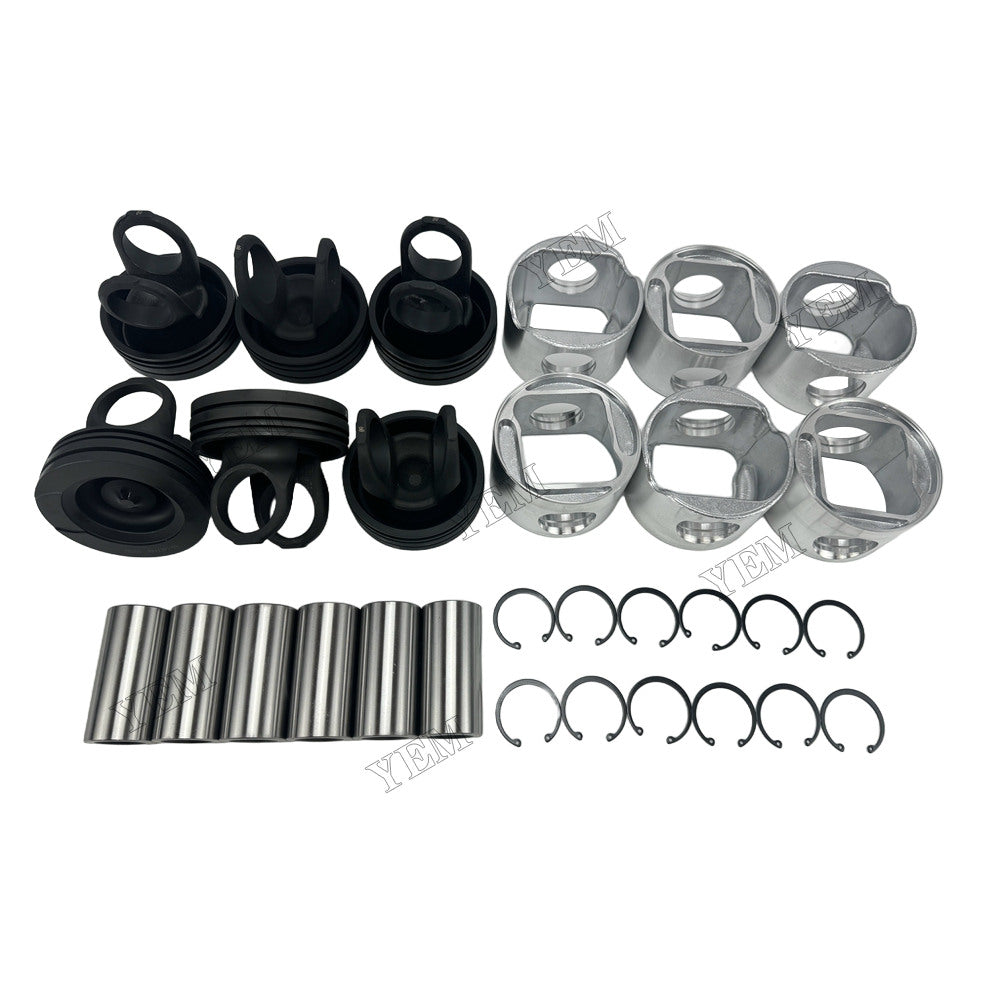 YEM Parts 6 pcs Piston with Pin and Circlips STD 4941395 for Cummins QSL9 Engine