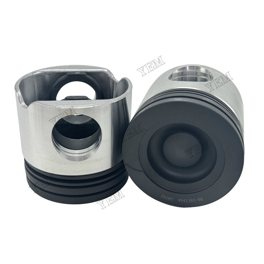 YEM Parts 6 pcs Piston with Pin and Circlips STD 4941395 for Cummins QSL9 Engine For Cummins