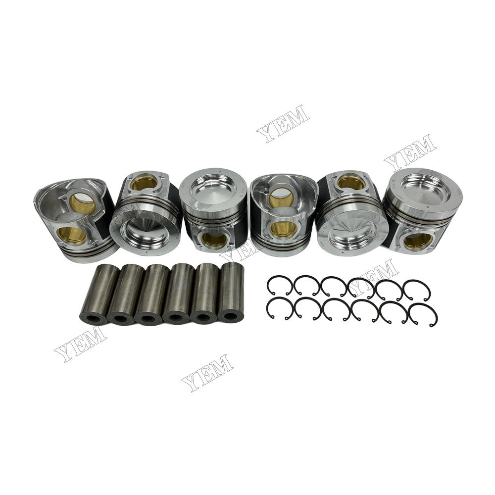 YEM Parts 6 pcs Piston with Pin and Circlips STD ME305671 for Mitsubishi 6M60 Engine