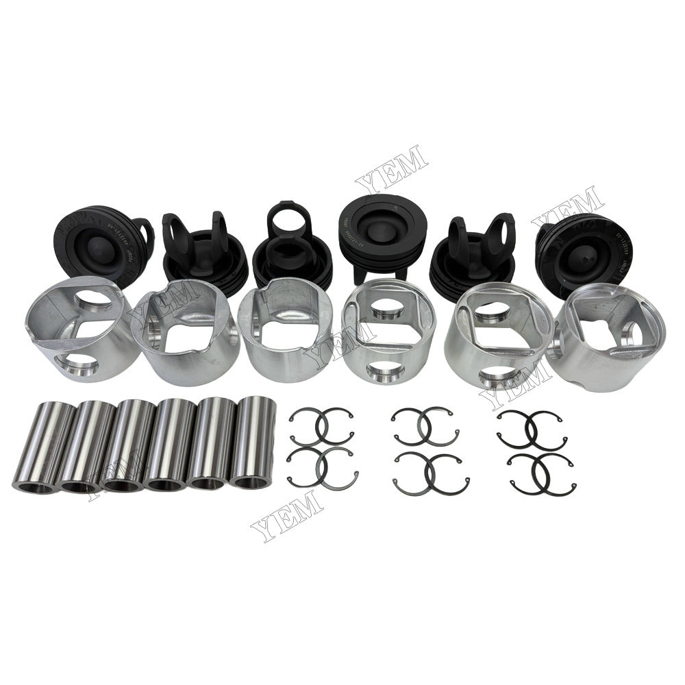YEM Parts 6 pcs Piston with Pin and Circlips STD 4932721 4936397 for Cummins QSL9 Engine