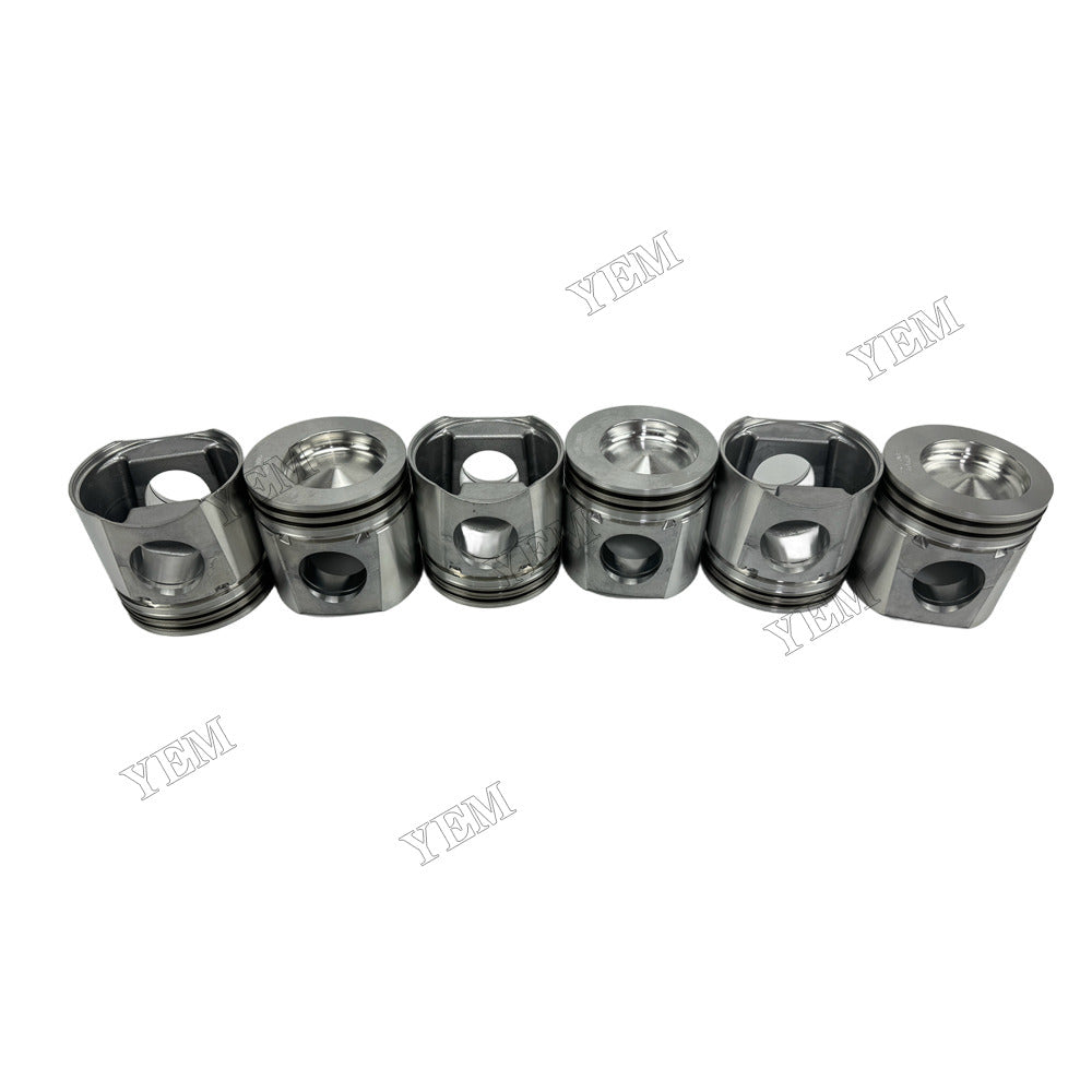YEM Parts 6 pcs Piston with Pin and Circlips STD RE70689 for John Deere 6081 Engine For John Deere
