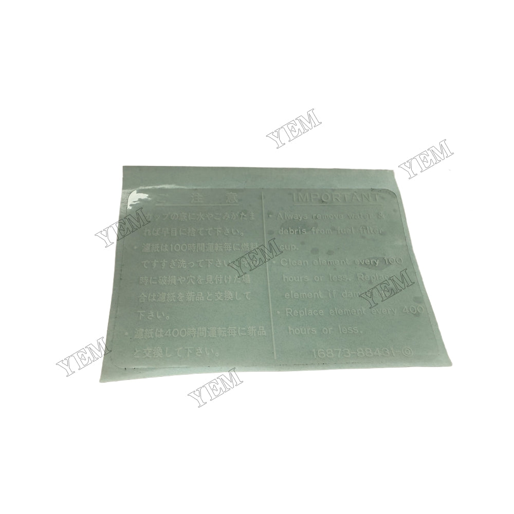 YEM Parts 16873-88430 Label for Kubota D1005 Diesel Engine Parts For Kubota