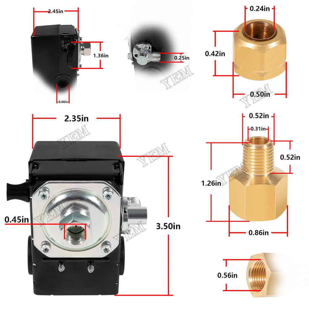 For Ingersoll Rand Air Compressor SS3 SS5 3/8 95-125 Psi 1 Port Pressure Switch 23474661-C For Ingersoll Rand