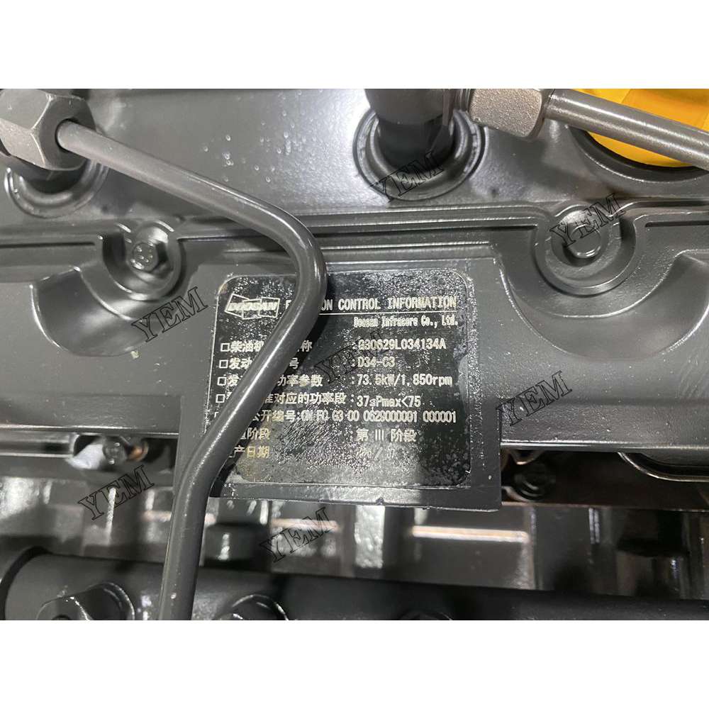 For Doosan Engine D34-C3 Complete engine assembly 1850 rpm 73.55kw Serial Number: K22B00032