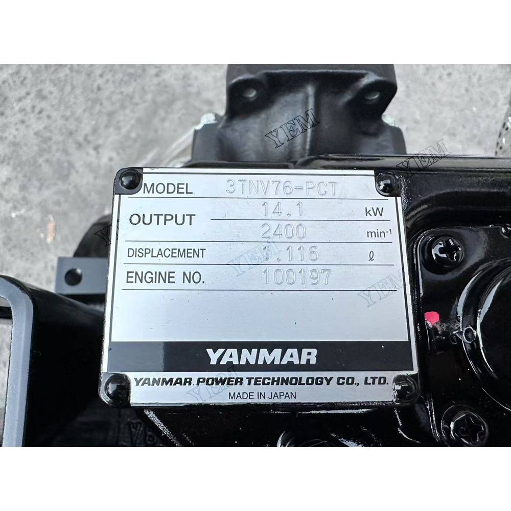 For Yanmar Engine 3TNV76 Complete engine assembly 2400 rpm 14.1kw Serial Number: 100197 For Yanmar