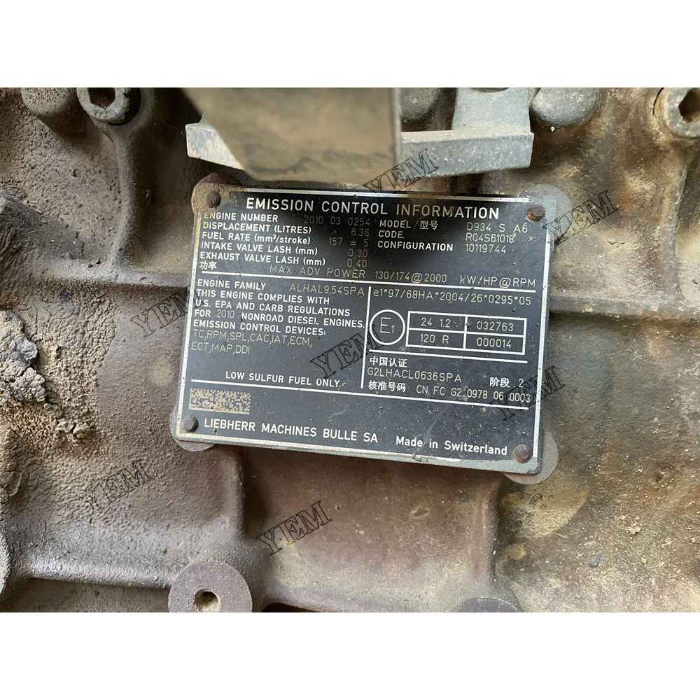 For Liebherr Engine D934 S Complete engine assembly 2000 rpm 130kw Serial Number: R04S61018 For Liebherr