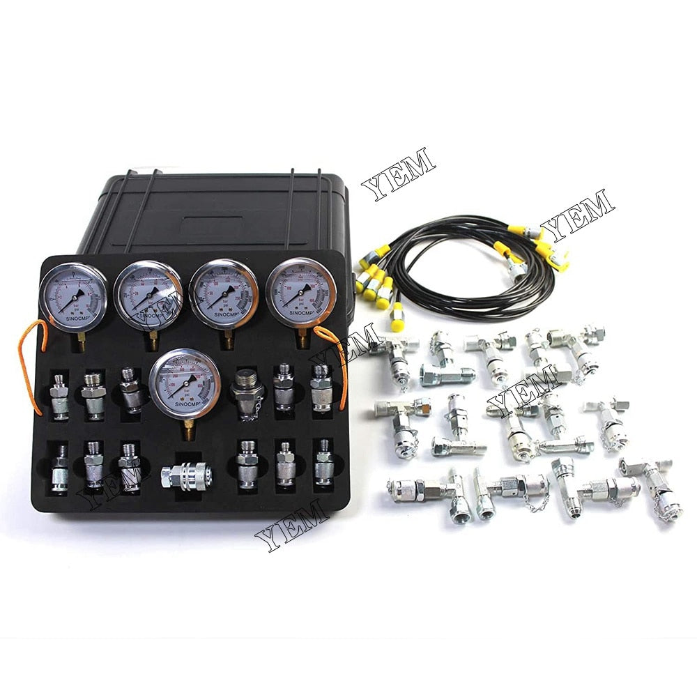 YEM Engine Parts 250~600Bar Hydraulic Pressure Test Kit 9 Couplings 3 Hose 3 Gauge For Excavator For Other