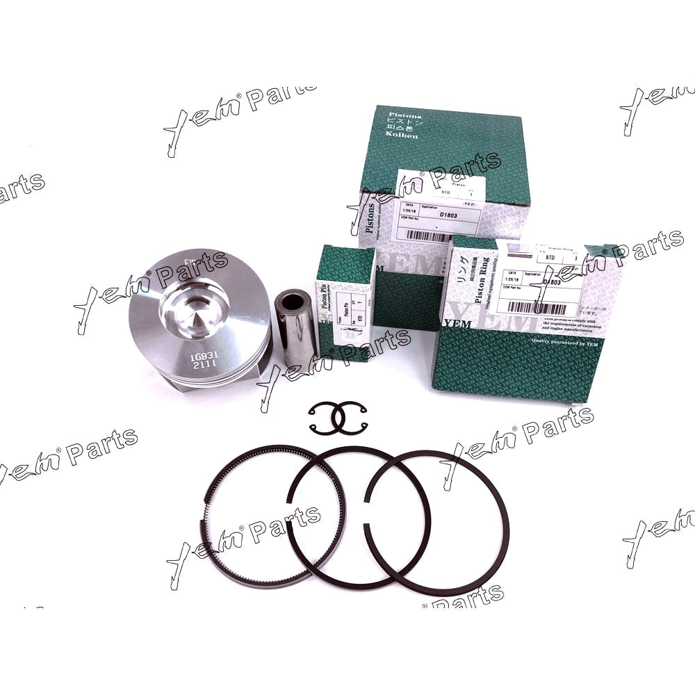 YEM Engine Parts 1 Sets STD Engine Piston & Rings, Clip, Pin For Kubota D1803 D1803-M Engine For Kubota