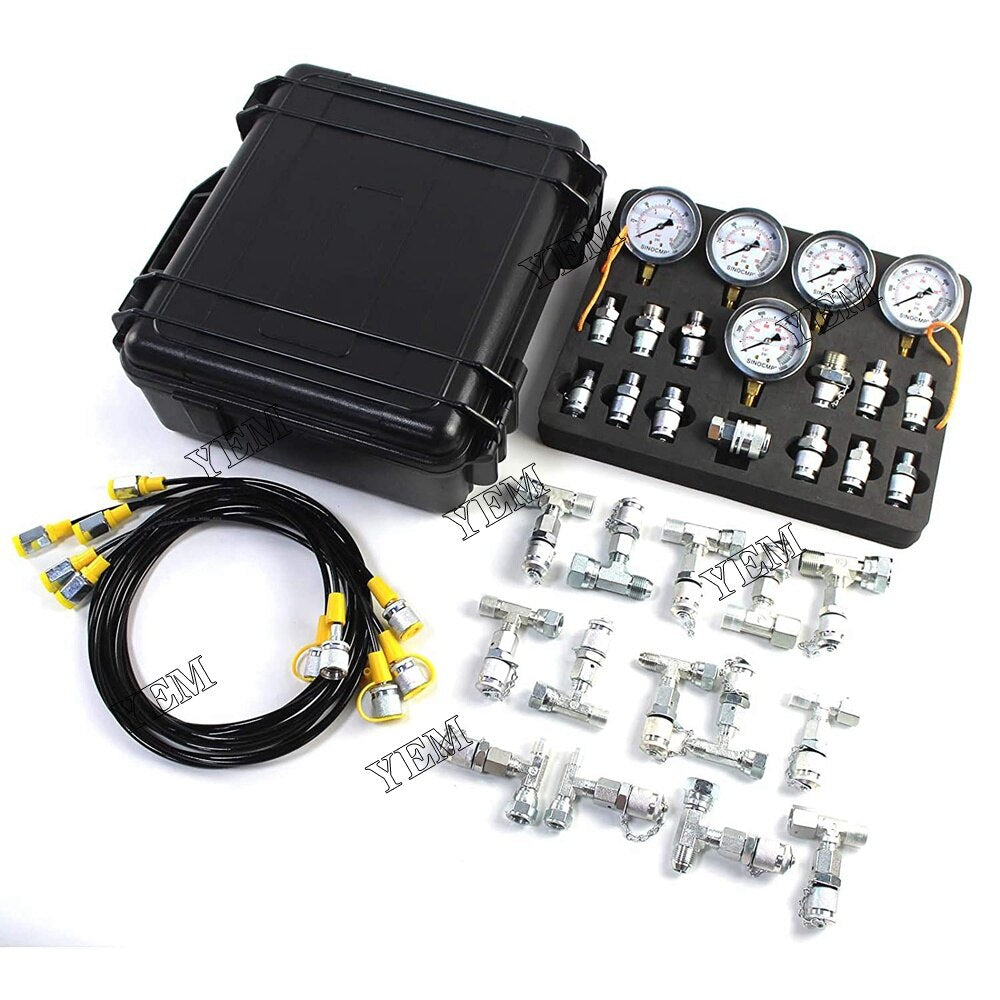 YEM Engine Parts 250~600Bar Hydraulic Pressure Test Kit 9 Couplings 3 Hose 3 Gauge For Excavator For Other