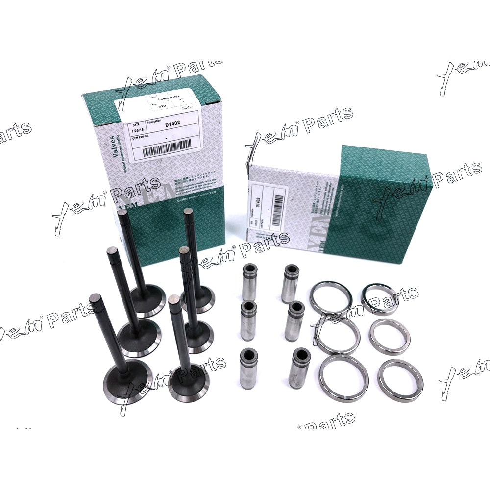 YEM Engine Parts 1 Set Engine Valve Guide Intake Valve & Exhaust Valve W Seals For Kubota D1402 For Kubota