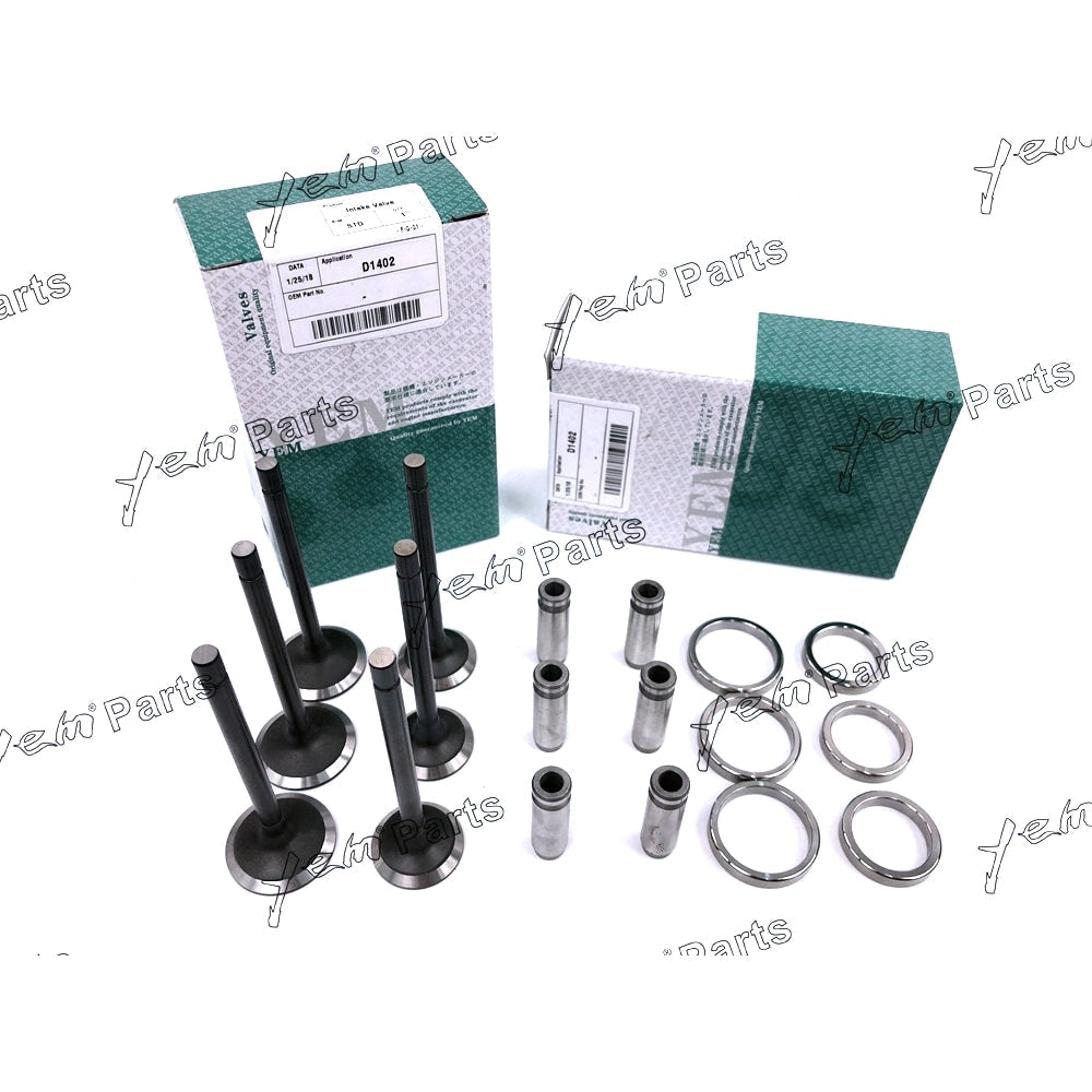 YEM Engine Parts 1 Set Engine Valve Guide Intake Valve & Exhaust Valve W Seals For Kubota D1402 For Kubota