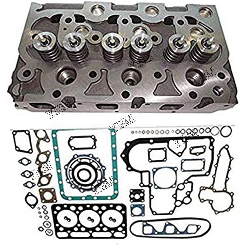 YEM Engine Parts Cylinder Head w/Valves+Full Gasket Set For Kubota Engine For Bobcat 643 225 325 328 For Kubota