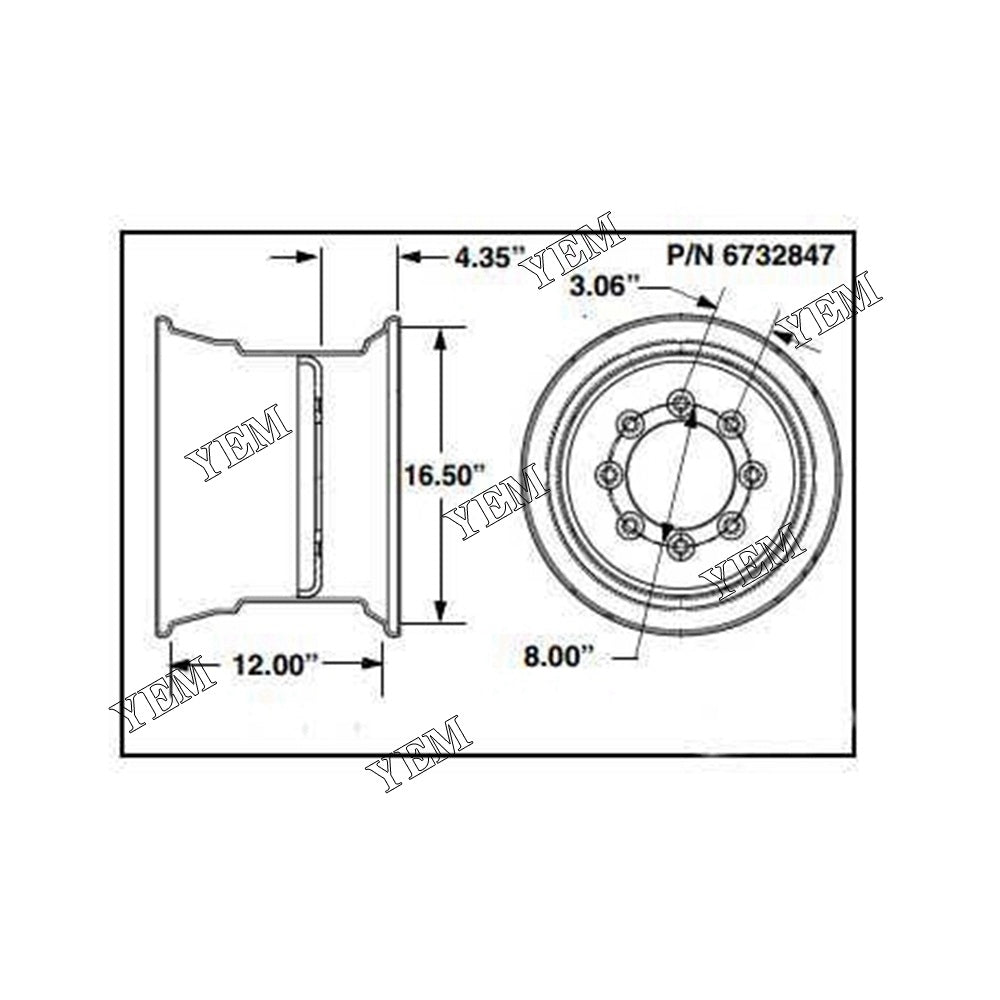 6732847 16.5*12 Wheel Rim For Bobcat S250 S630 S650 S76 YEMPARTS