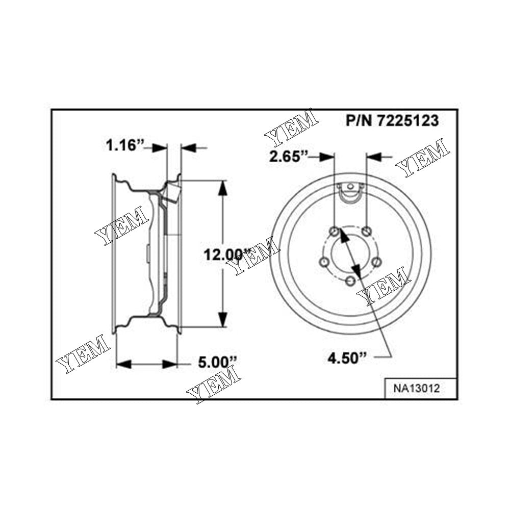 7225123 12x5 Wheel Rim For Bobcat S70 YEMPARTS