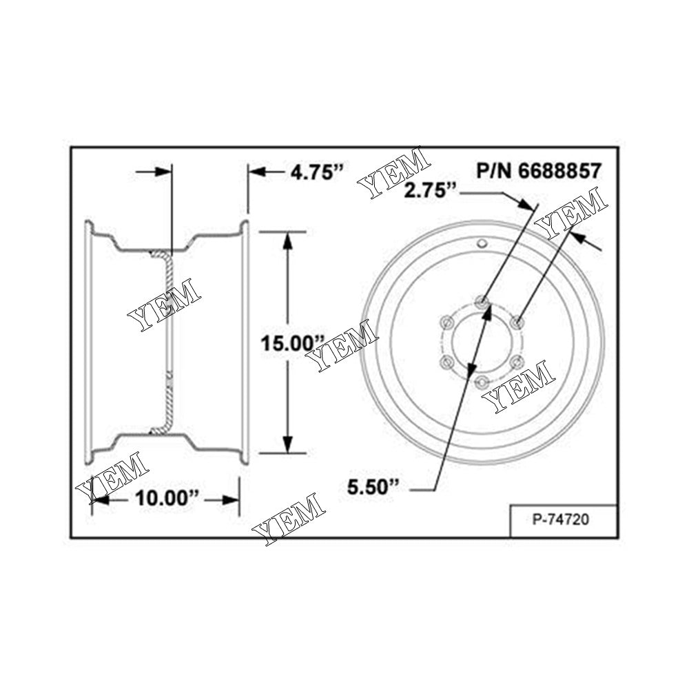 6688857 15*10 Turf Wheel Rim For Bobcat 5600 YEMPARTS