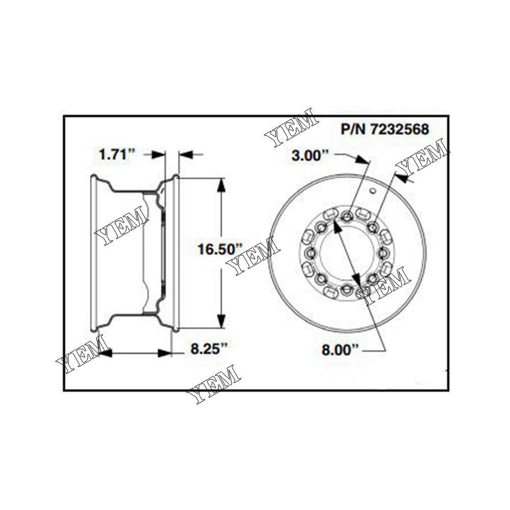 7232568 16.5*8.25 Offset Rim For Bobcat S160 S185 S510-CH10 S550 S550 S570 S590 YEMPARTS