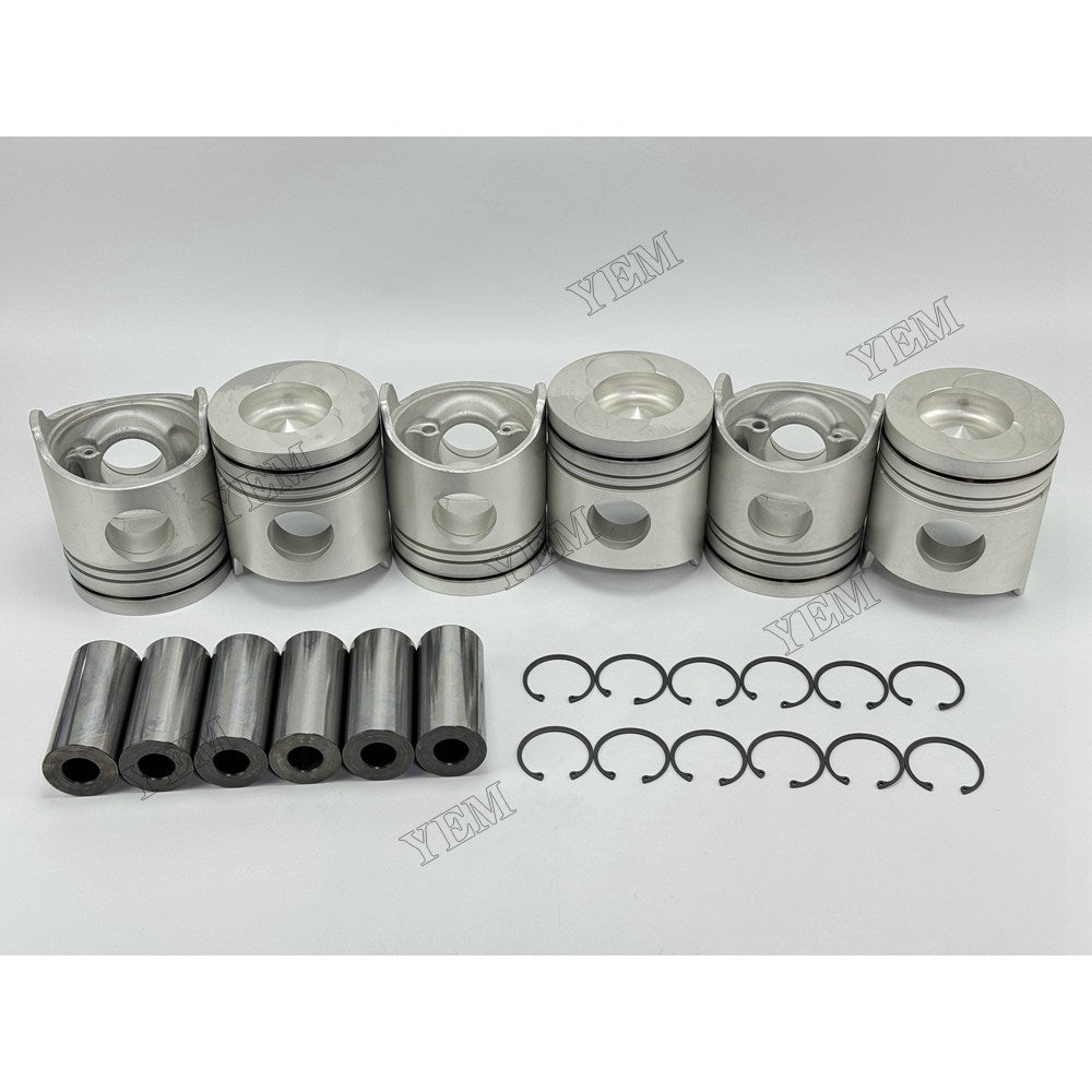 YEM Parts 6 pcs Piston with Pin and Circlips STD ME158096 for Mitsubishi 6D24 Engine