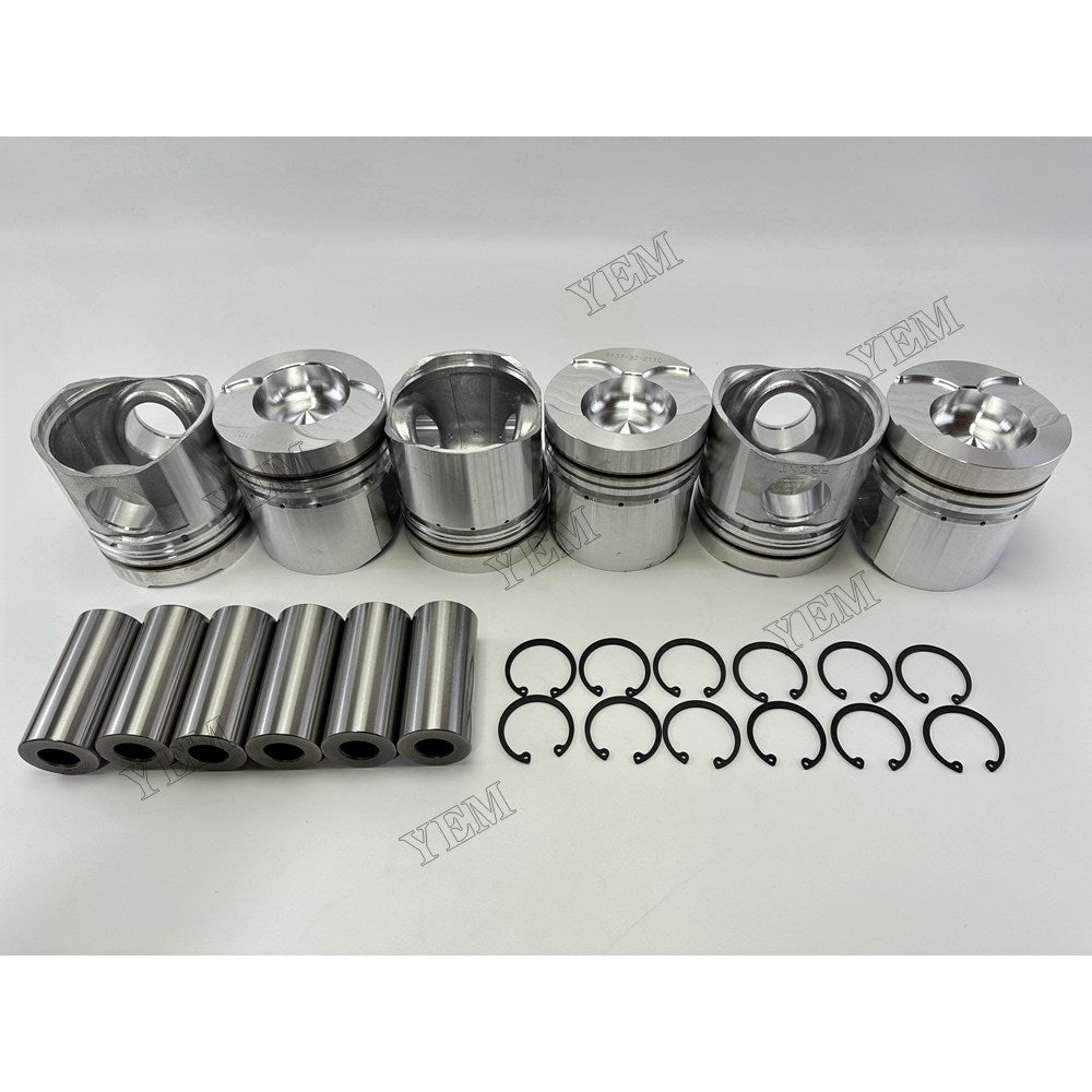 YEM Parts 6 pcs Piston with Pin and Circlips STD 6137-32-2110 for Komatsu 6D105 Engine