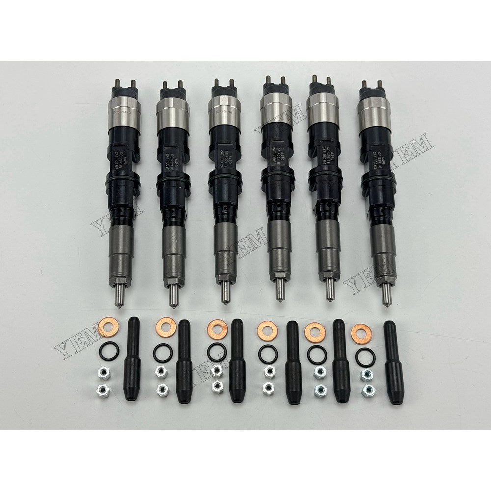YEM Parts 6 pcs Injector Assembly 095000-6490 RE529118 for John Deere 6068 Engine