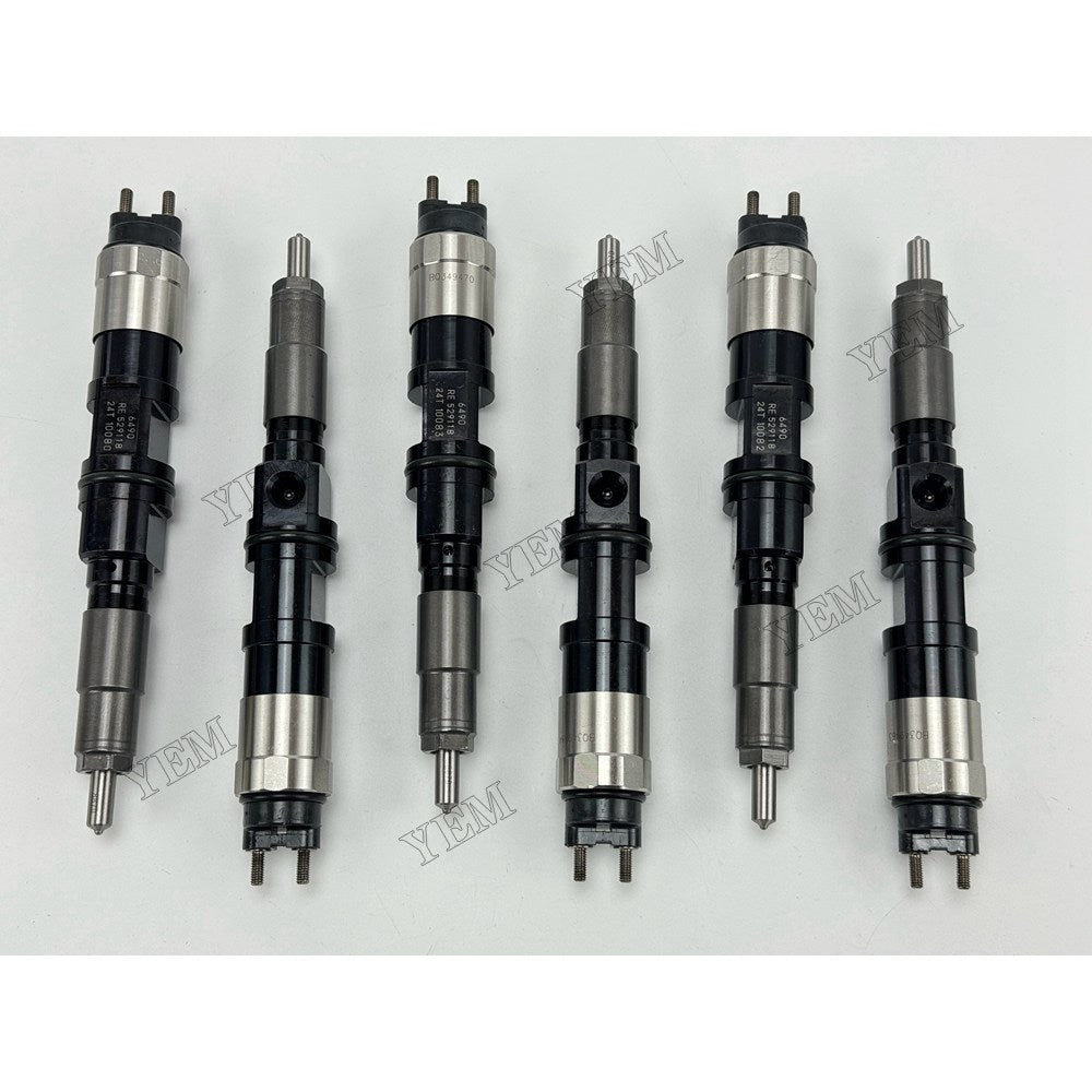 YEM Parts 6 pcs Injector Assembly 095000-6490 RE529118 for John Deere 6068 Engine