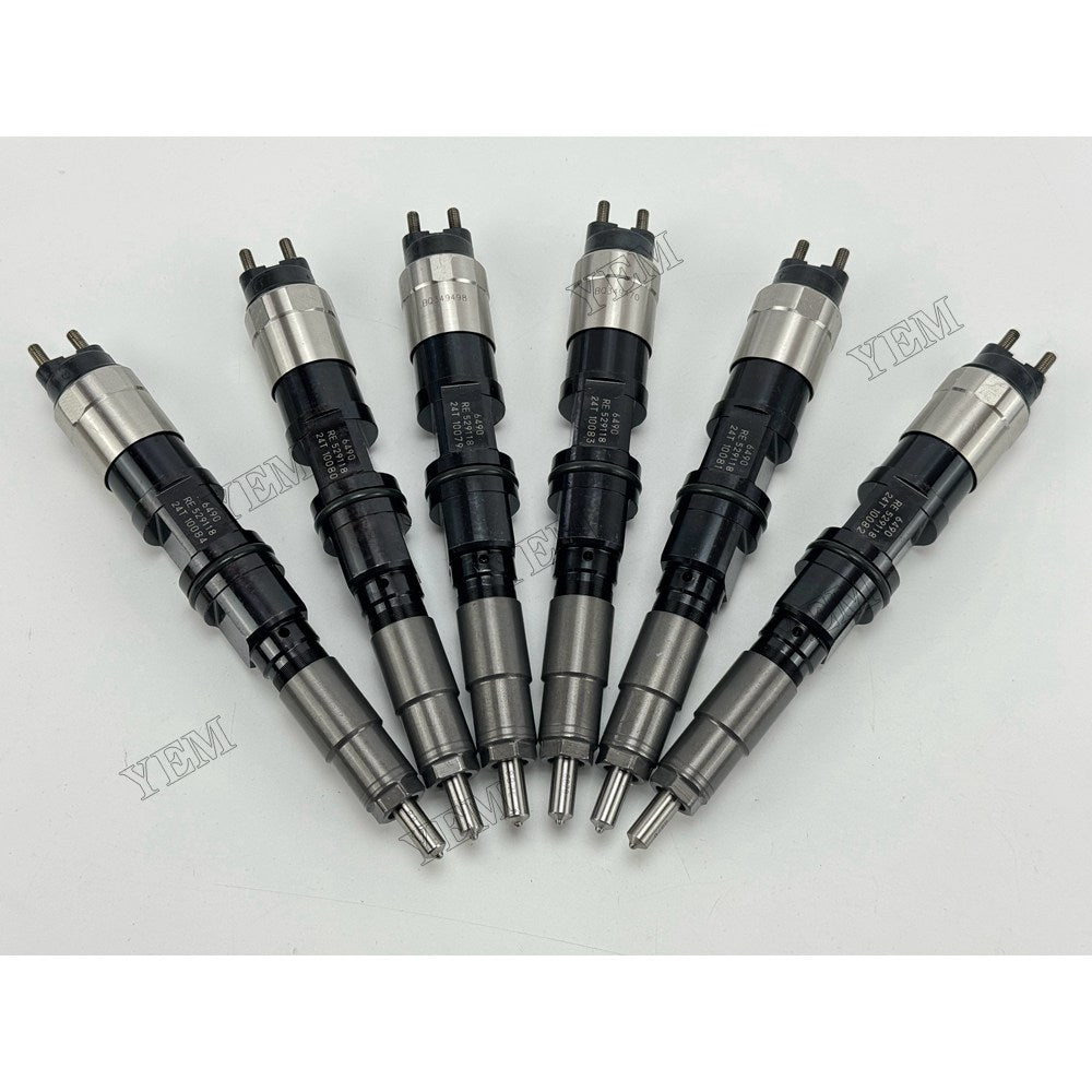 YEM Parts 6 pcs Injector Assembly 095000-6490 RE529118 for John Deere 6068 Engine