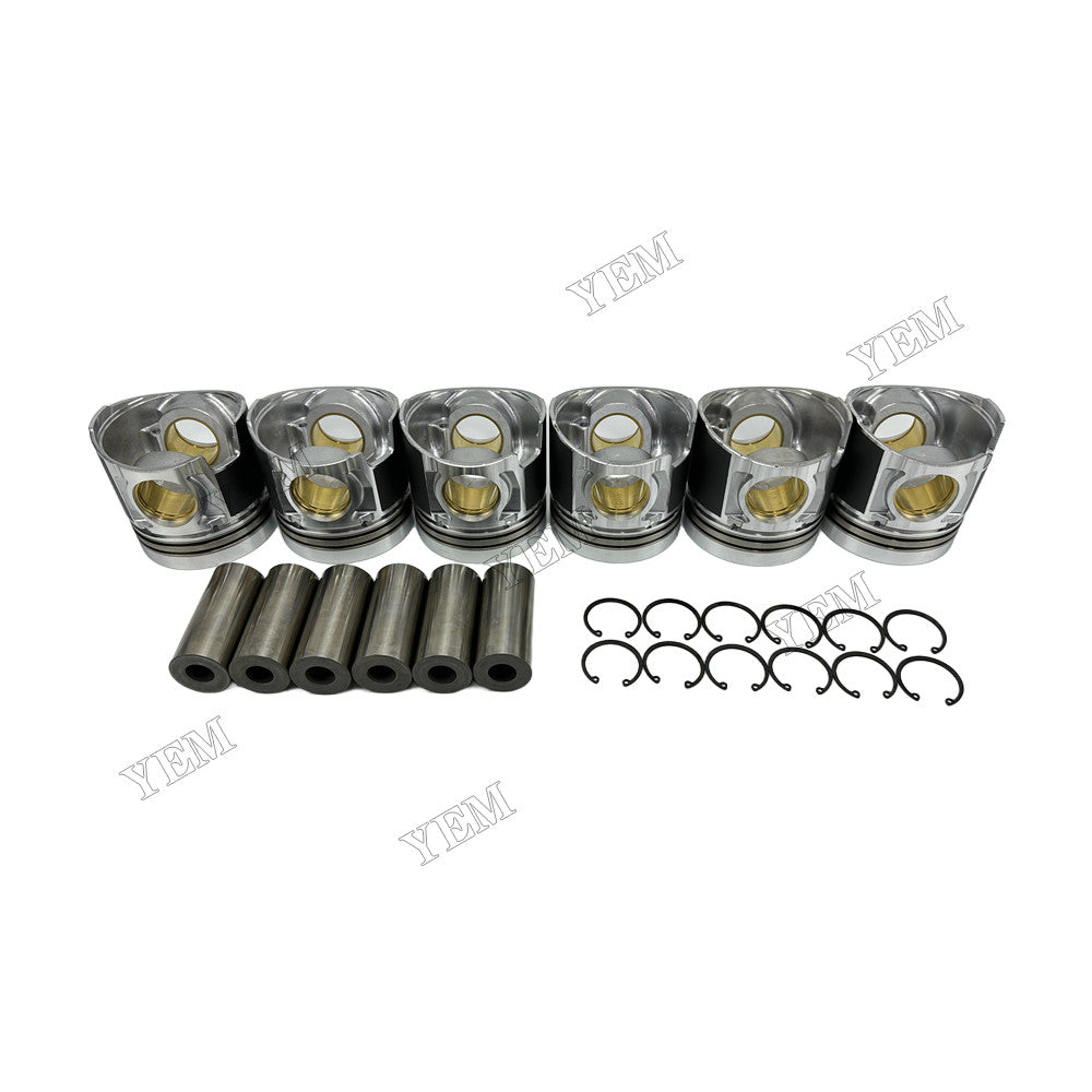 YEM Parts 6 pcs Piston with Pin and Circlips STD ME305671 for Mitsubishi 6M60 Engine For Mitsubishi