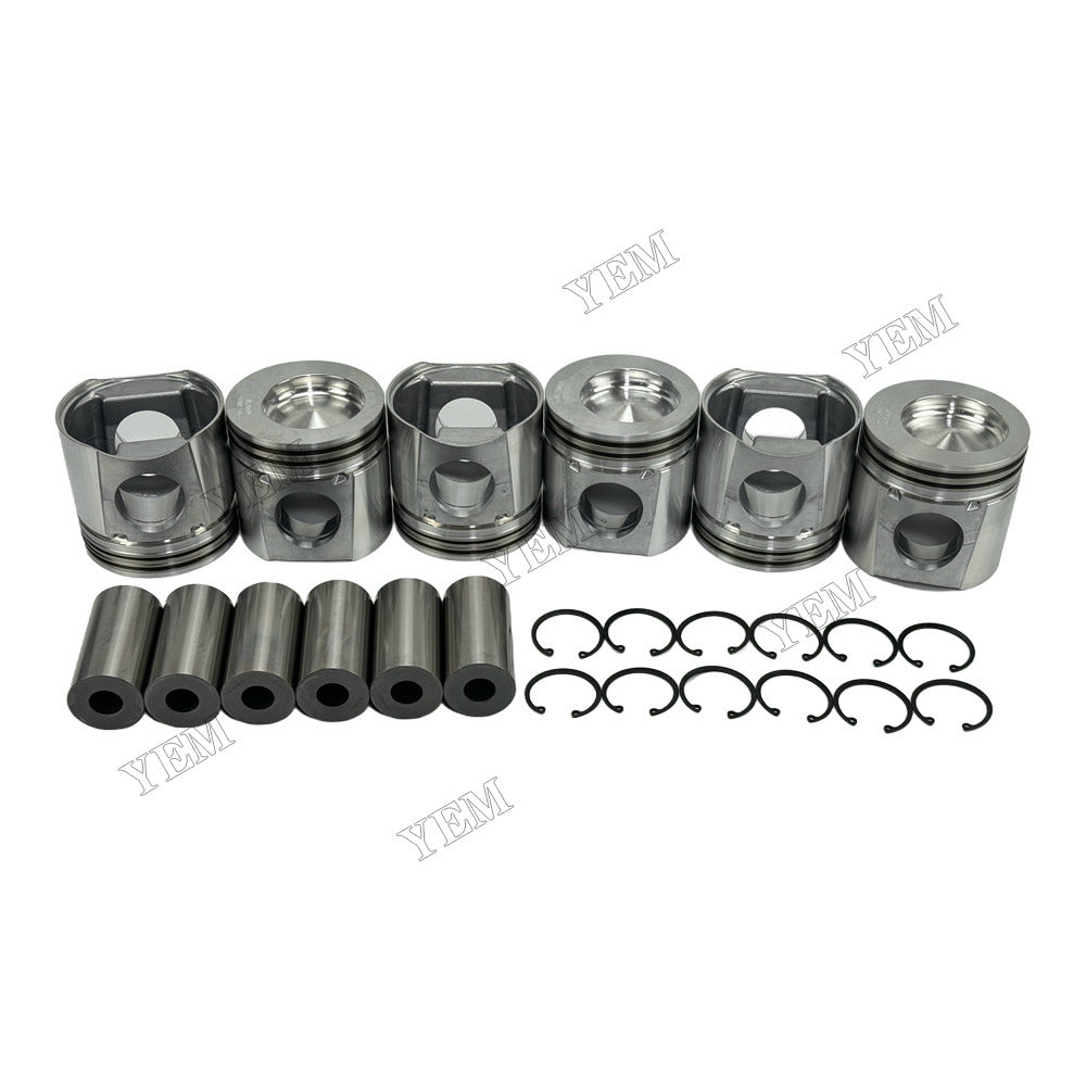 YEM Parts 6 pcs Piston with Pin and Circlips STD RE70689 for John Deere 6081 Engine