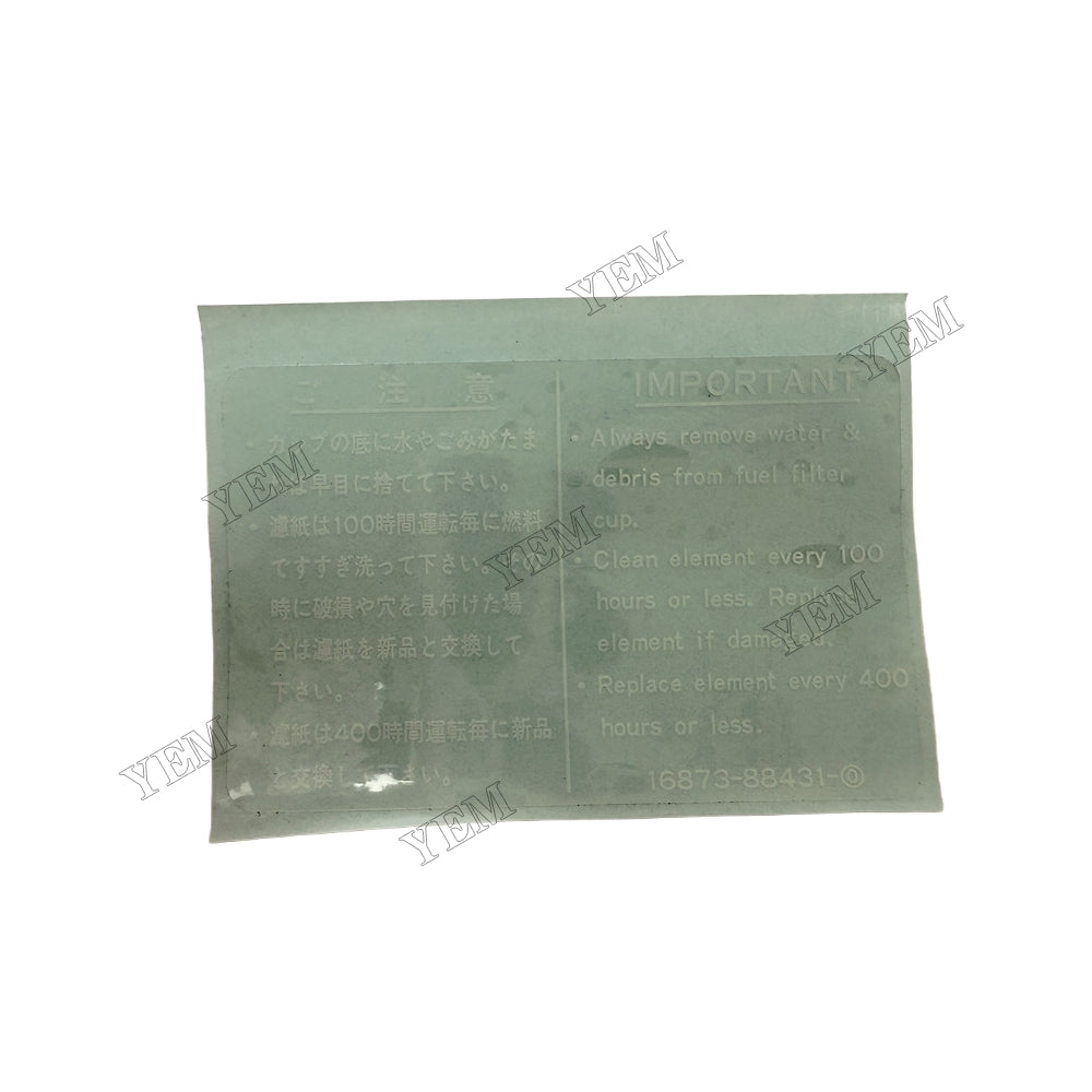 YEM Parts 16873-88430 Label for Kubota D1005 Diesel Engine Parts