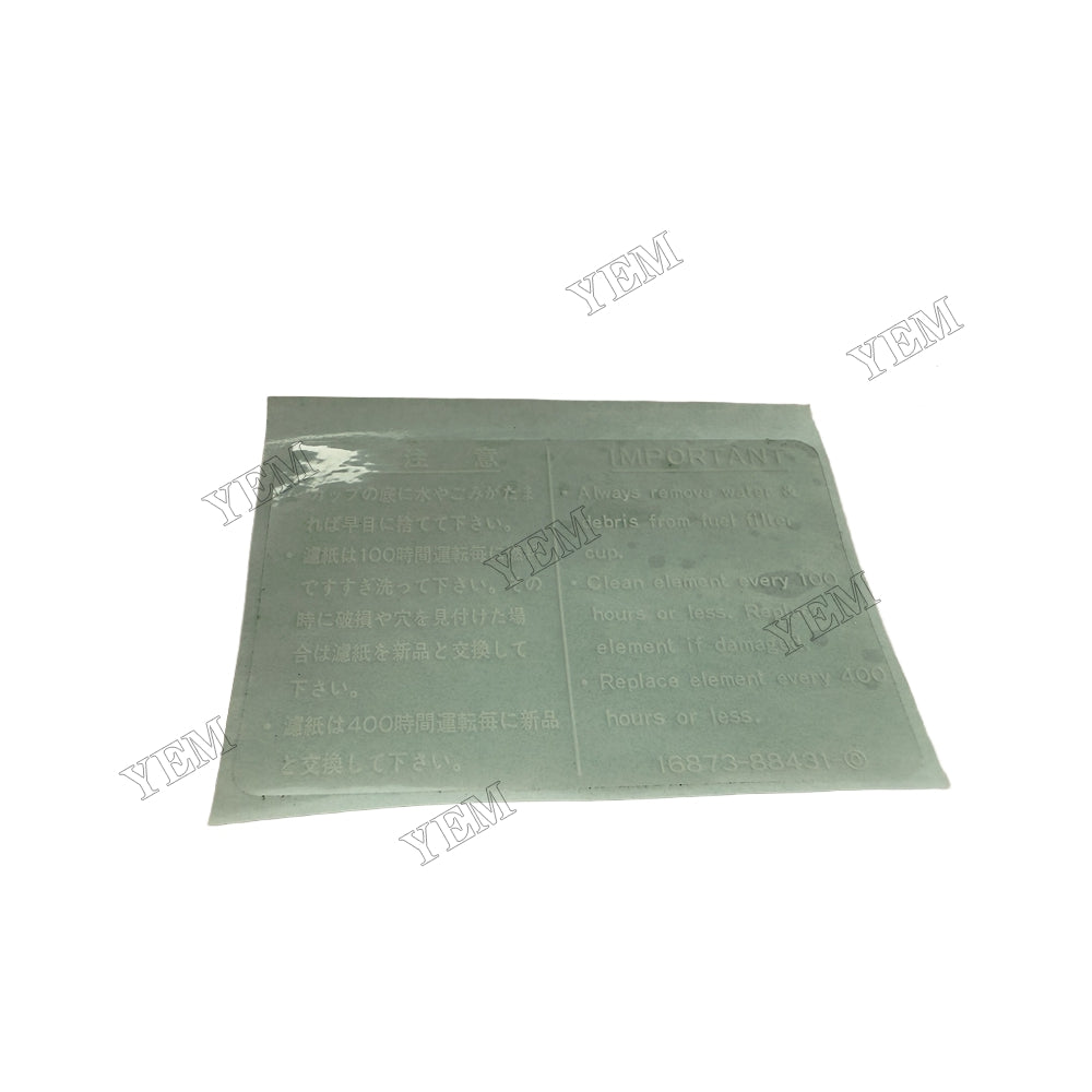 YEM Parts 16873-88430 Label for Kubota D1005 Diesel Engine Parts For Kubota