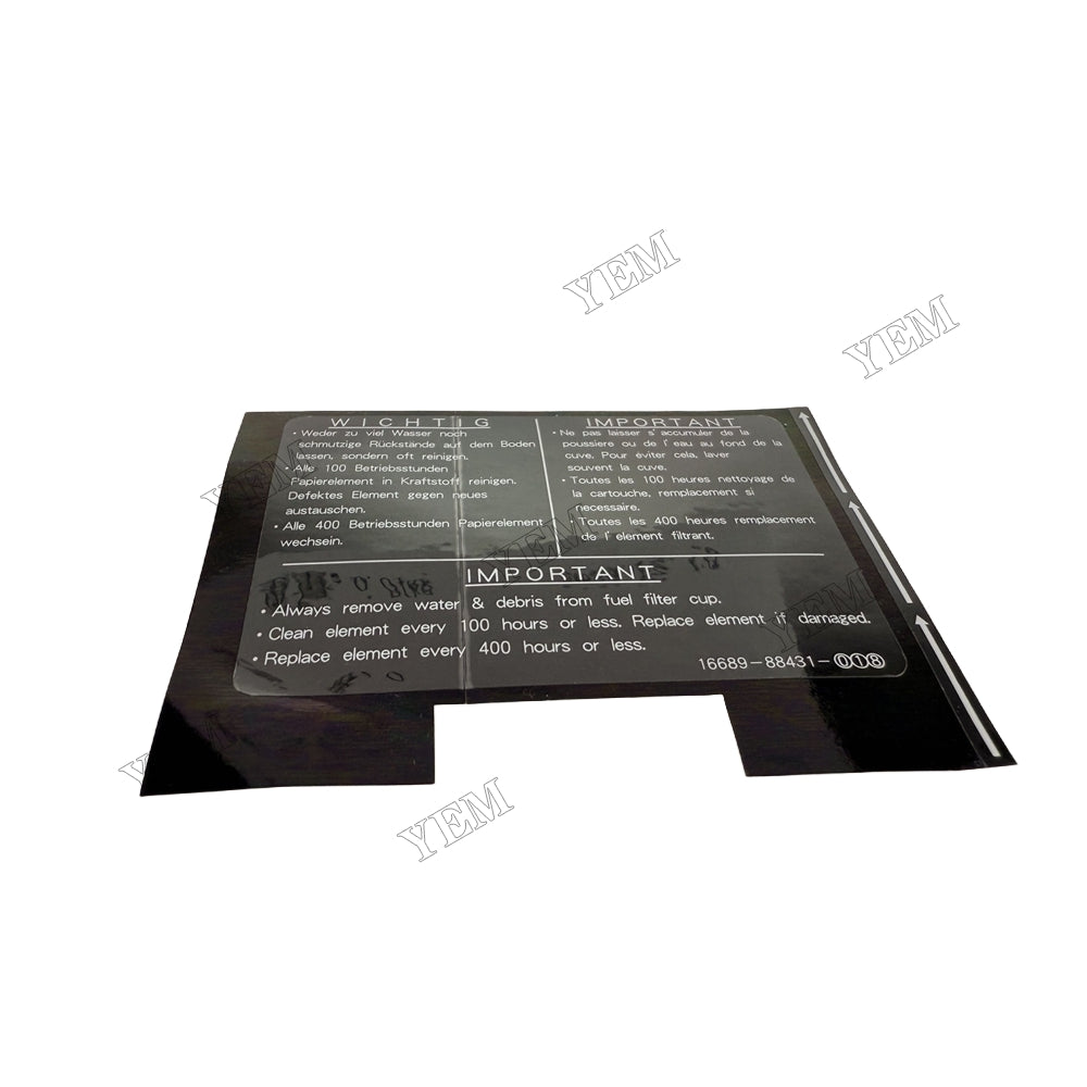 YEM Parts 1E250-88430 Label for Kubota D1105 Diesel Engine Parts For Kubota