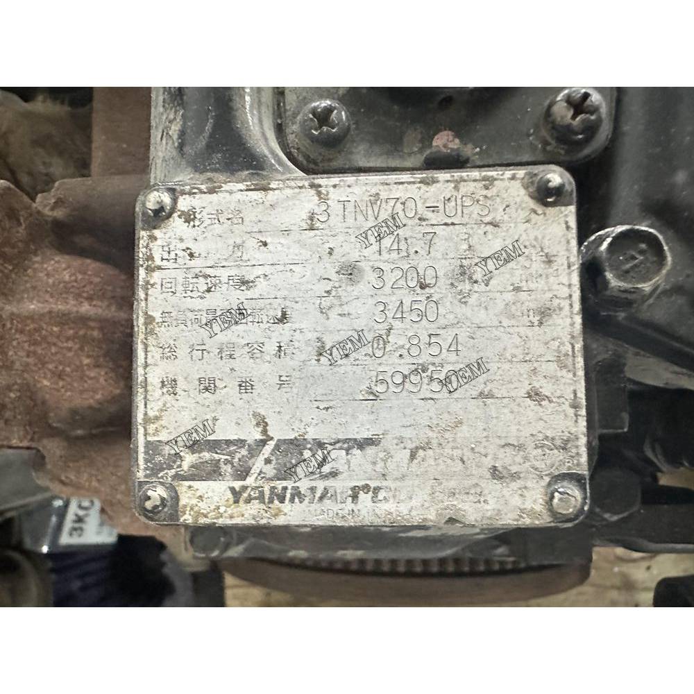 Used 3TNV70 Engine For Yanmar Engine Assembly 8.2kw For Yanmar