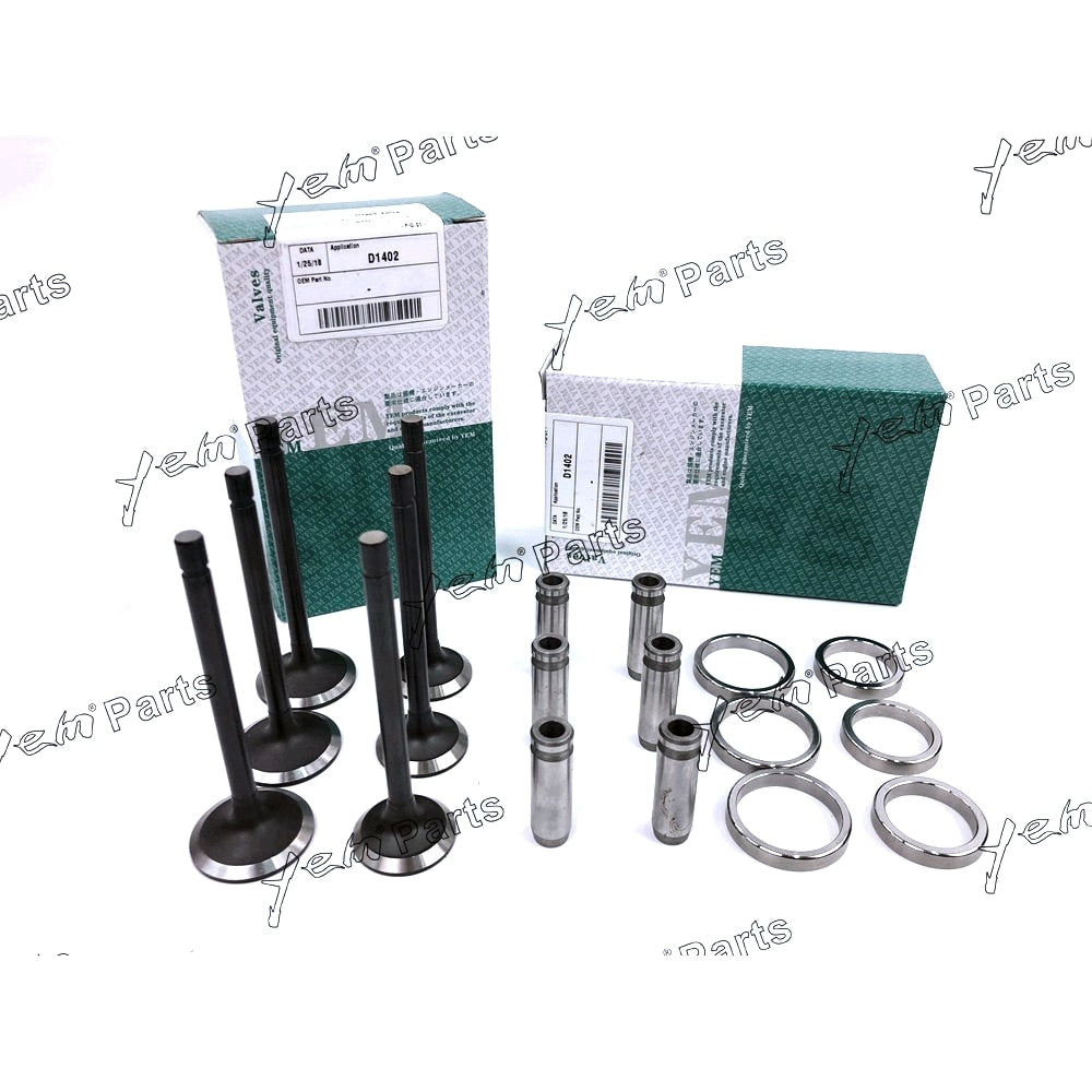 YEM Engine Parts 1 Set Engine Valve Guide Intake Valve & Exhaust Valve W Seals For Kubota D1402 For Kubota