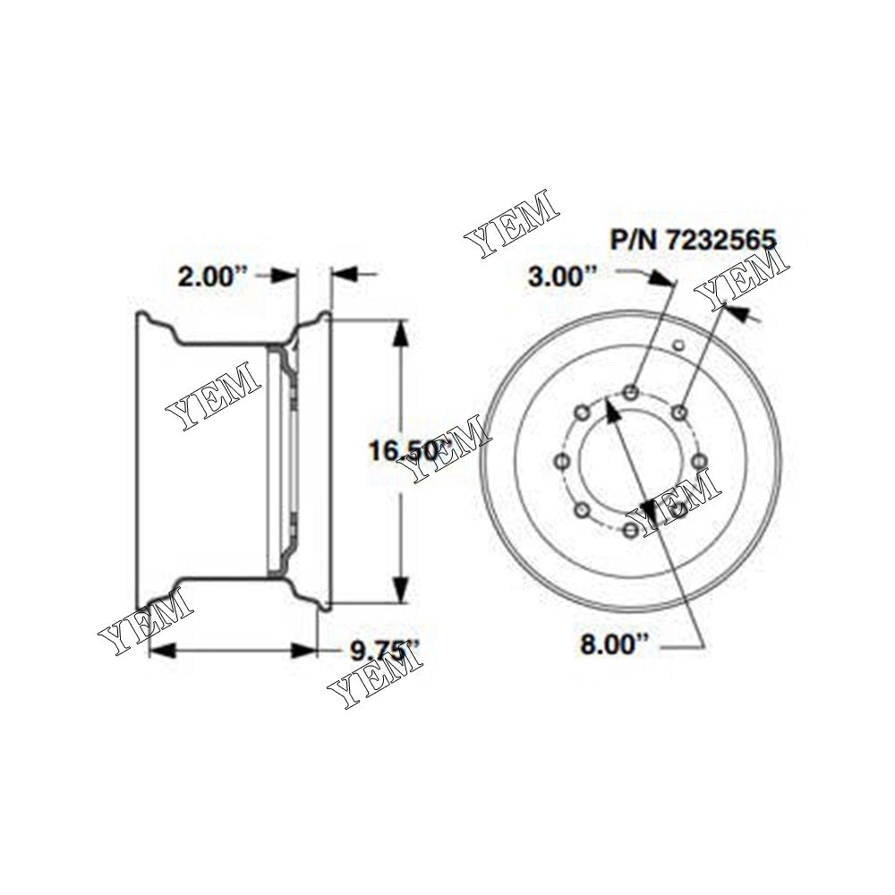 7232565 16.5*9.75 Standard Wheel Rim For Bobcat S250 S630 S650 S76 YEMPARTS